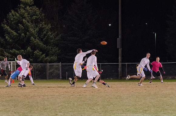 BYU-Idaho students play flag football with the rec sports program on BYU-Idaho campus