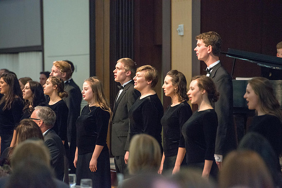 President Henry J Eyring hosts members of the President's Club who gather for a reception and banquet in the BYU-Idaho Marriott Center.