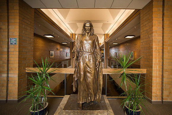 Statue of Christ in the lobby of the Snow Building.