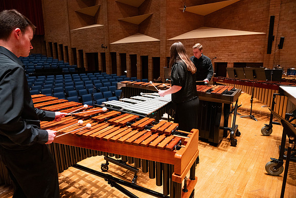 BYUI Percussion rehearsing before a a concert.