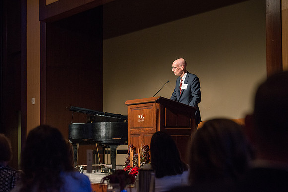 President Henry J Eyring hosts members of the President's Club who gather for a reception and banquet in the BYU-Idaho Marriott Center.