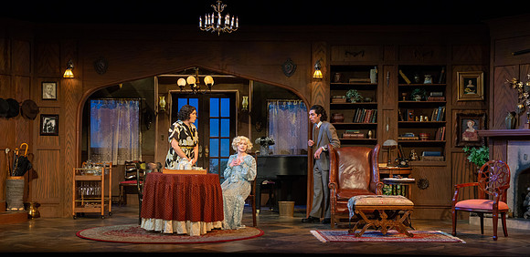 Drama dress rehearsal for the Blithe Spirit play in the Snow theater.