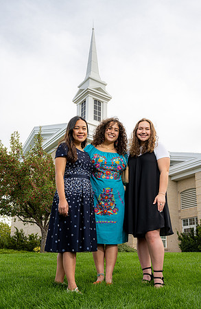 Wellness Center banner photoshoot in front of 7th South Stake Center.