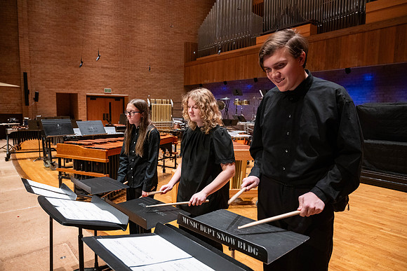 BYUI Percussion rehearsing before a a concert.