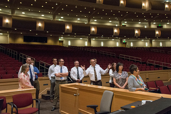Human Resources takes new employees on a tour of the BYU-Idaho Center.