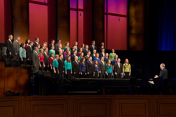 The BYU-Idaho Collegiate Singers perform during the World Wide Devotional.