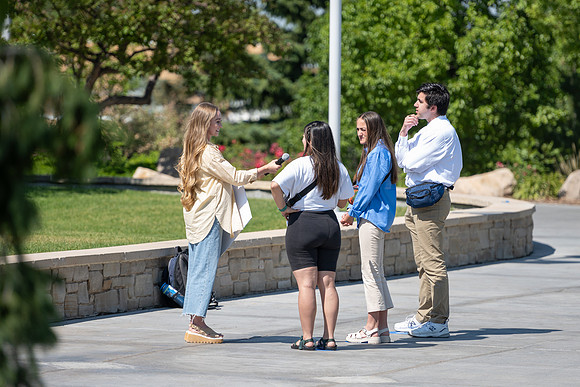 Admissions hosts a game show in the Taylor Quad. Video team behind the scenes.