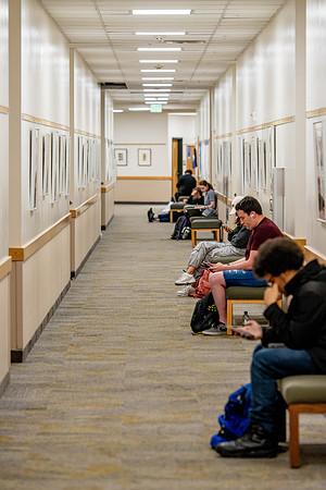 Students studying in the Benson Building.