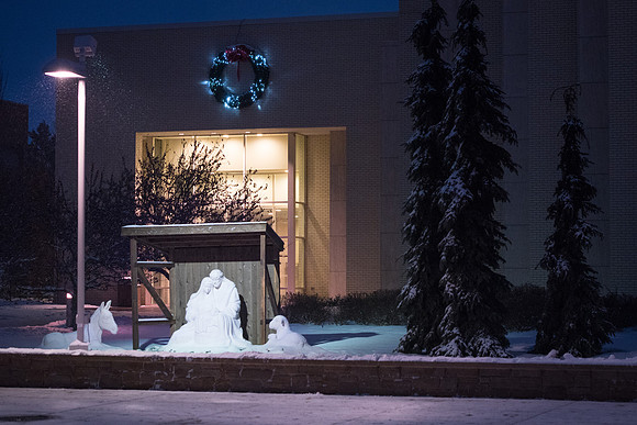 Snowy evening on campus, Fall 2016