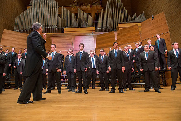Brigham Young University-Idaho Men's Choir performing for their newest concert.