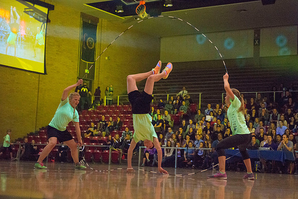 Brigham Young University-Idaho students, faculty and guests participate in the annual slam dunk competition held in the Hart Gym. Events included are the three-point shoot-out, a Spirit team performan