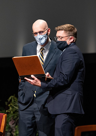 Devotional recording for President Henry J. Eyring and Sister Kelly Eyring. Brett Sampson goes over some notes with the President.
