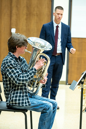 Members of the United States Marine Band work with students in a Masters class.