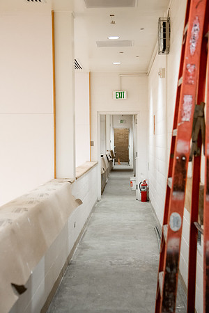 Construction in the BYUI Hart building main gym, locker rooms, and racquetball courts.