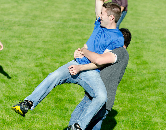 No score is kept during this lighthearted game of touch football.
