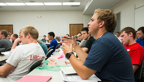 Business Management students learn some creative developement and thinking skills to prepare them for their IBC groups. The class is taught in a group effort by Craig Bell, Drew Eagar and Kent Lundin.