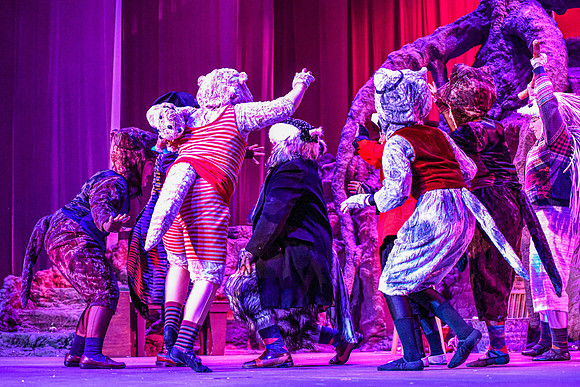 The theatre department's dress rehearsal of the Wind in the Willows in the Snow Drama Theatre.