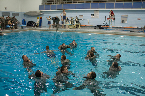 ROTC water training exercise in the Hart Pool.