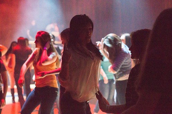 Students dance at an animal-themed dance party at in the Hart Gym.