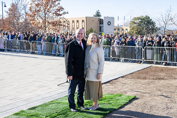 Unveiling of a new monument on campus: BYUI letters just below the Taylor Quad.