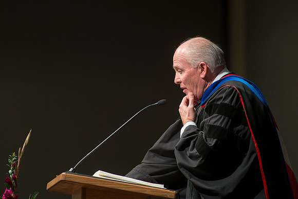Elder Richard J. Maynes, Presidency of the Seventy, speaks at the College of Language and Letters Convocation in the Manwaring Center Ballroom.
