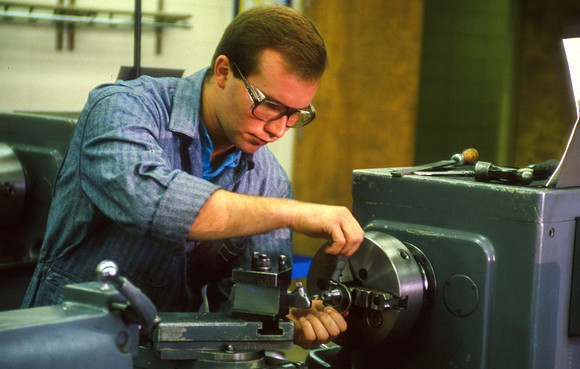 Manufacturing Technology students in the lab. July 1988.