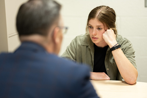Student model portrays a student with anxiety.