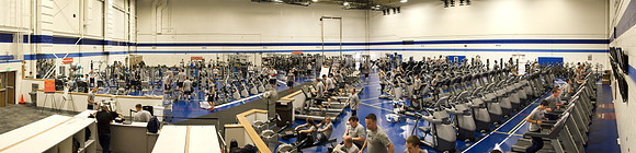 A wide view of the Hart Fitness Center, where students and employees come to workout.