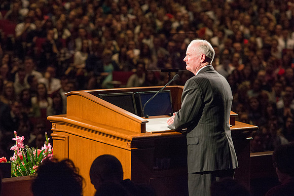 President Kim B. Clark, President of Brigham Young University-Idaho, makes a few remarks after the announcement of the newest president of the university. Photo by Ryan Chase