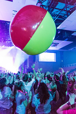 First Friday is a campus event to kick off the new semester with activities, inflatables, food, and dancing. Fall Semester.