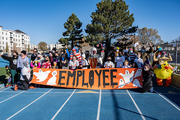 BYU-Idaho employees and their families enjoy a beautiful fall day at the stadium track.