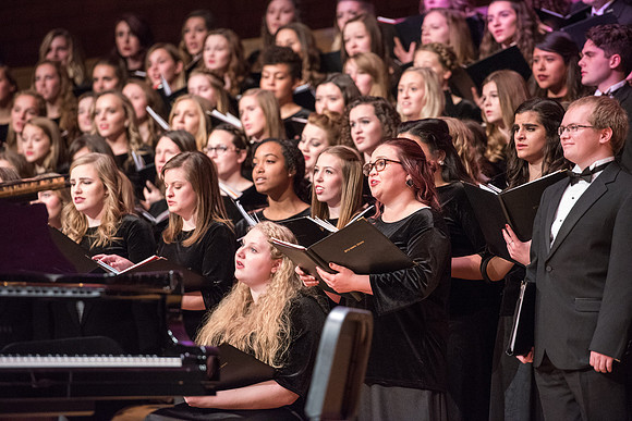 The Brigham Young University-Idaho choirs and ensembles perform in a concert together.