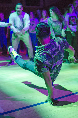 Students dance at an animal-themed dance party at in the Hart Gym.