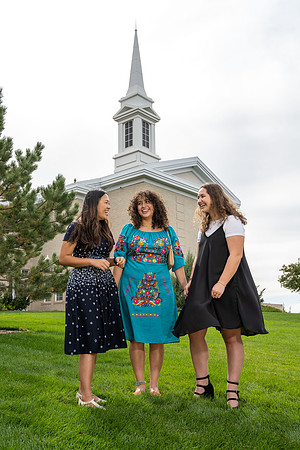 Wellness Center banner photoshoot in front of 7th South Stake Center.