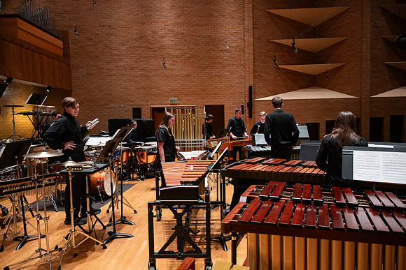 BYUI Percussion rehearsing before a a concert.