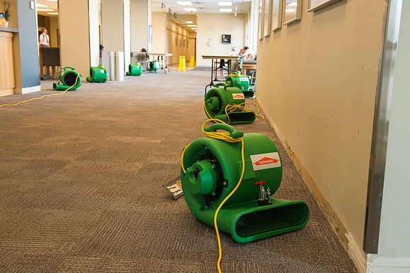 Drying out the walls in the Manwaring Center.