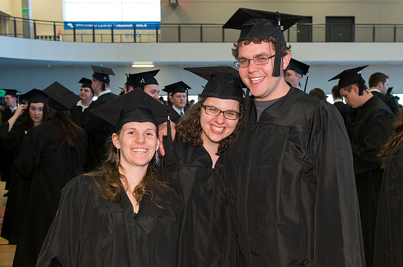 Graduates gather and march in during the processional for April 2014 Graduation ceremonies in the BYU-Idaho Center.