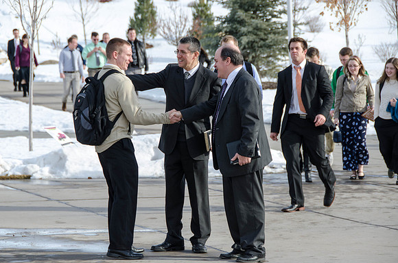 Students at Brigham Young University-Idaho come to devotional to listen to speaker, Kim B. Clark, address students in the new semester.