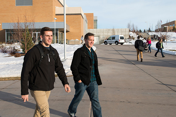 Students on campus after devotional.