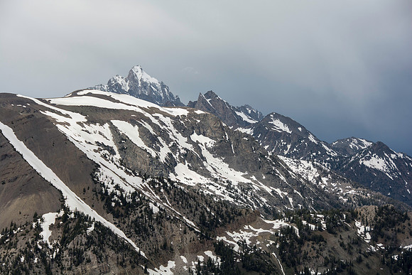 Jackson Hole Ski area. Scouting out Rock Spring Buttress for video shoot. Views from the top of the Ski Resort via the Aerial Tram