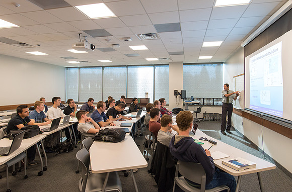 Jody Swenson teaches a class in the new Science and Techonolgy Center.