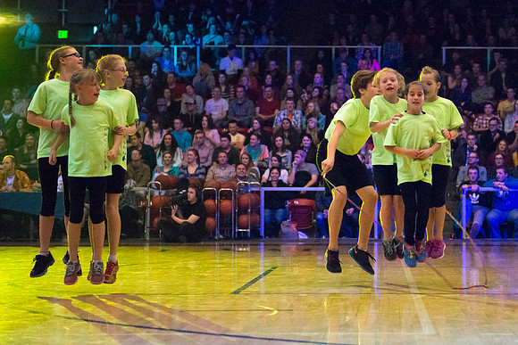 Brigham Young University-Idaho students, faculty and guests participate in the annual slam dunk competition held in the Hart Gym. Events included are the three-point shoot-out, a Spirit team performan