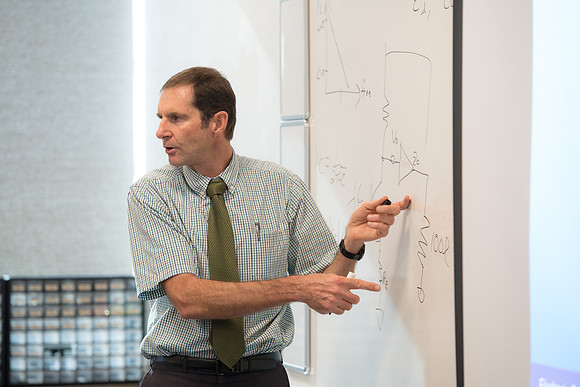 Jody Swenson teaches a class in the new Science and Techonolgy Center.