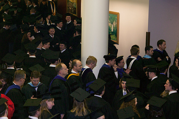 Students are welcomed into the I-Center for the Commencement Ceremony.