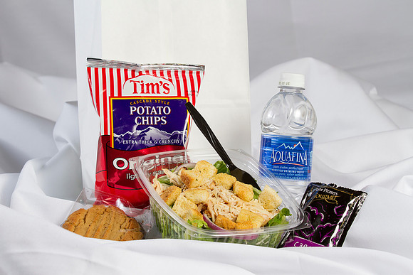 Served with a 20 ounce Beverage and appropriate salad dressing with potato chips and dessert.