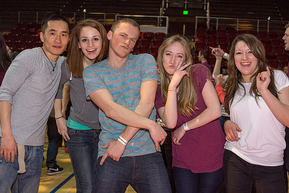 Students dance at an animal-themed dance party at in the Hart Gym.