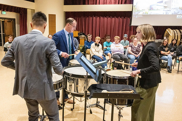 Members of the United States Marine Band work with students in a Masters class.