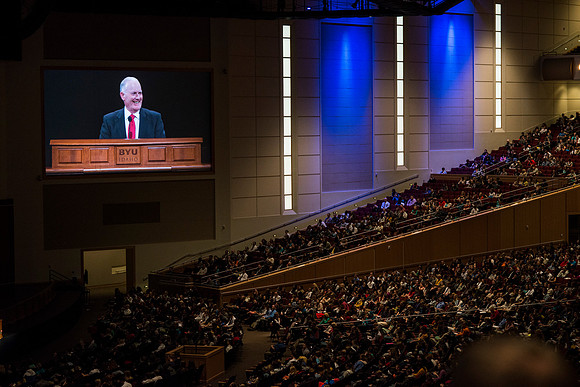 President and Sister Clark speak at the opening devotional Winter semester 2015.