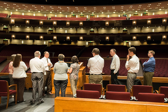 Human Resources takes new employees on a tour of the BYU-Idaho Center.