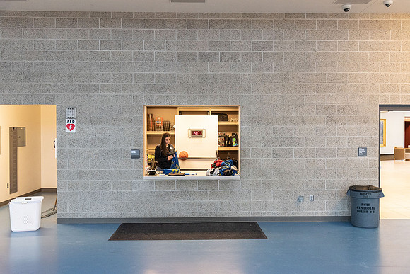 The I-Center Court checkout window supplies rentals, and checks in people using the facilities.